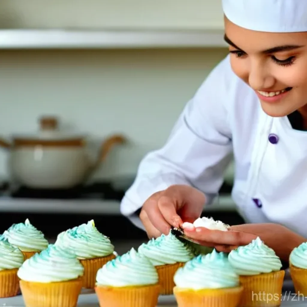 제과제빵 자격증 난이도 비교 - **Prompt: "A young, enthusiastic pastry apprentice, female, around 20 years old, with her hair neatl...