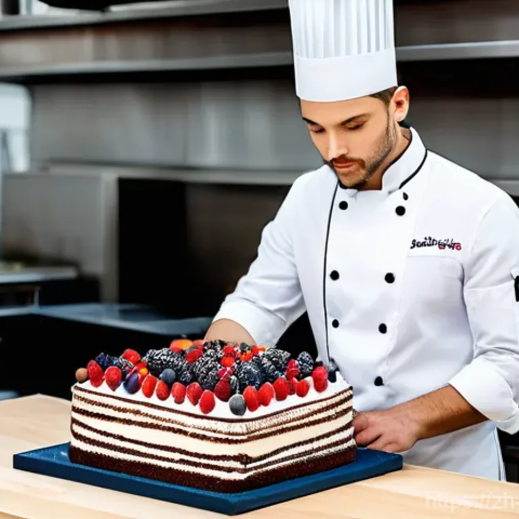 제과제빵 자격증 시험 일정 확인법 - A focused and diligent young male Western pastry chef in his late 20s, wearing a crisp white chef's ...