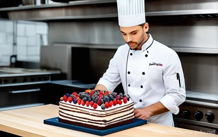 제과제빵 자격증 시험 일정 확인법 - A focused and diligent young male Western pastry chef in his late 20s, wearing a crisp white chef's ...