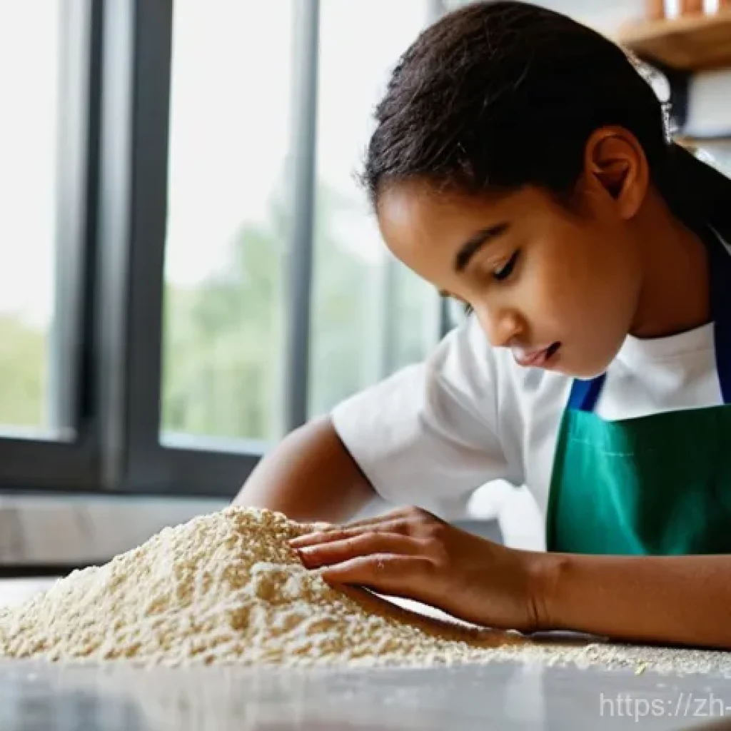 제과제빵 실습 중 흔한 실수와 대처법 - **Prompt 1: The Focused Baker and Flour.**
A close-up, high-resolution photo of a young, enthusi...