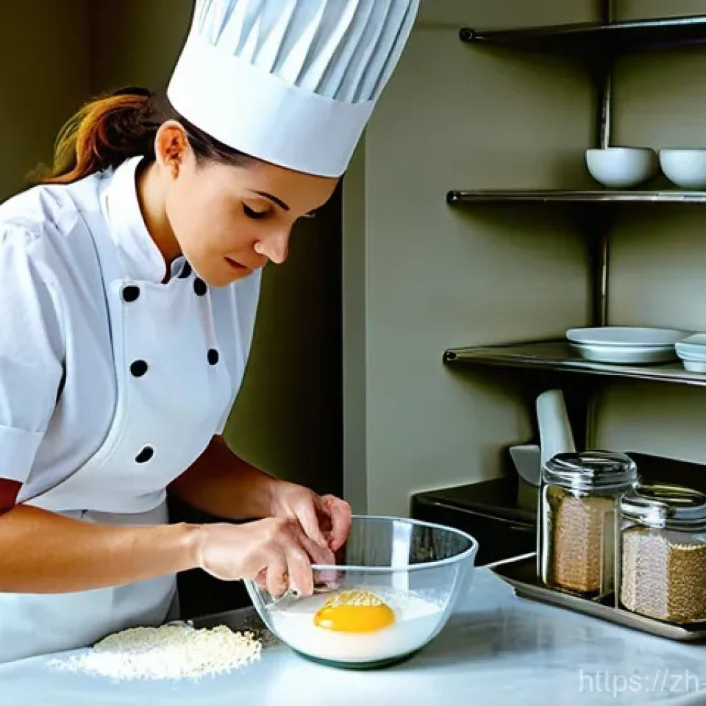 제과제빵 시험 중 실수 피하는 법 - **Prompt 1: The Meticulous Baker's Preparation**
"A professional female baker, mid-30s, wearing ...