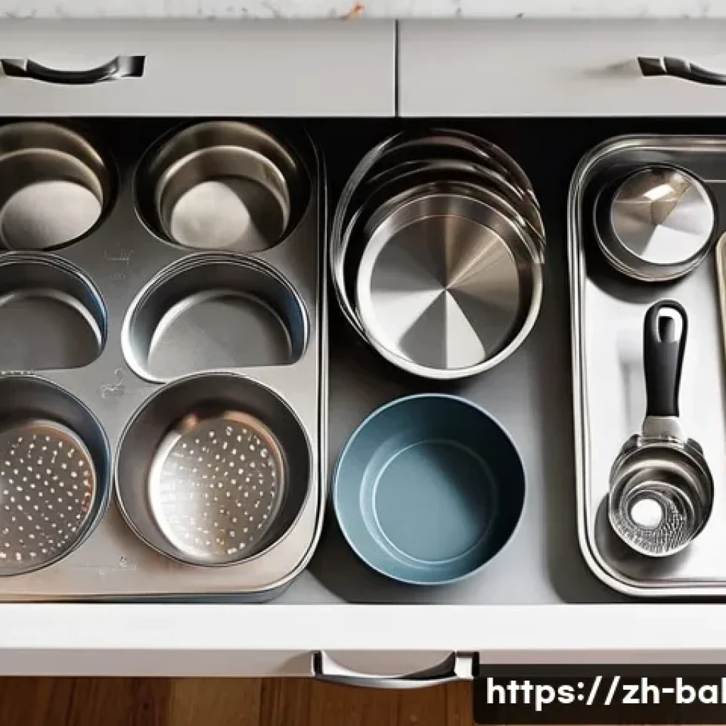 제과제빵 실습 도구 관리 요령 - **Prompt:** A close-up shot in a bright, modern kitchen with warm, inviting natural light. A person'...